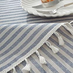meioro Table Cloth Blue White Striped Tablecloth