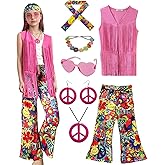 Girls Cowgirl Costume Set 8-Piece with Fringe Vest & Accessories | Western Hippie Outfit for Kids 60s 70s Theme Party