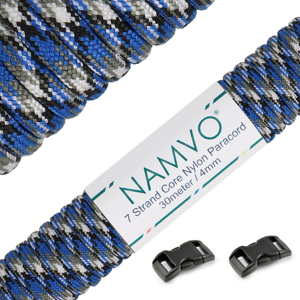 Namvo 550 Paracord Mil Spec Type III 7 strand parachute cord Total Length 100ft / 30 Meters, Blue Camo