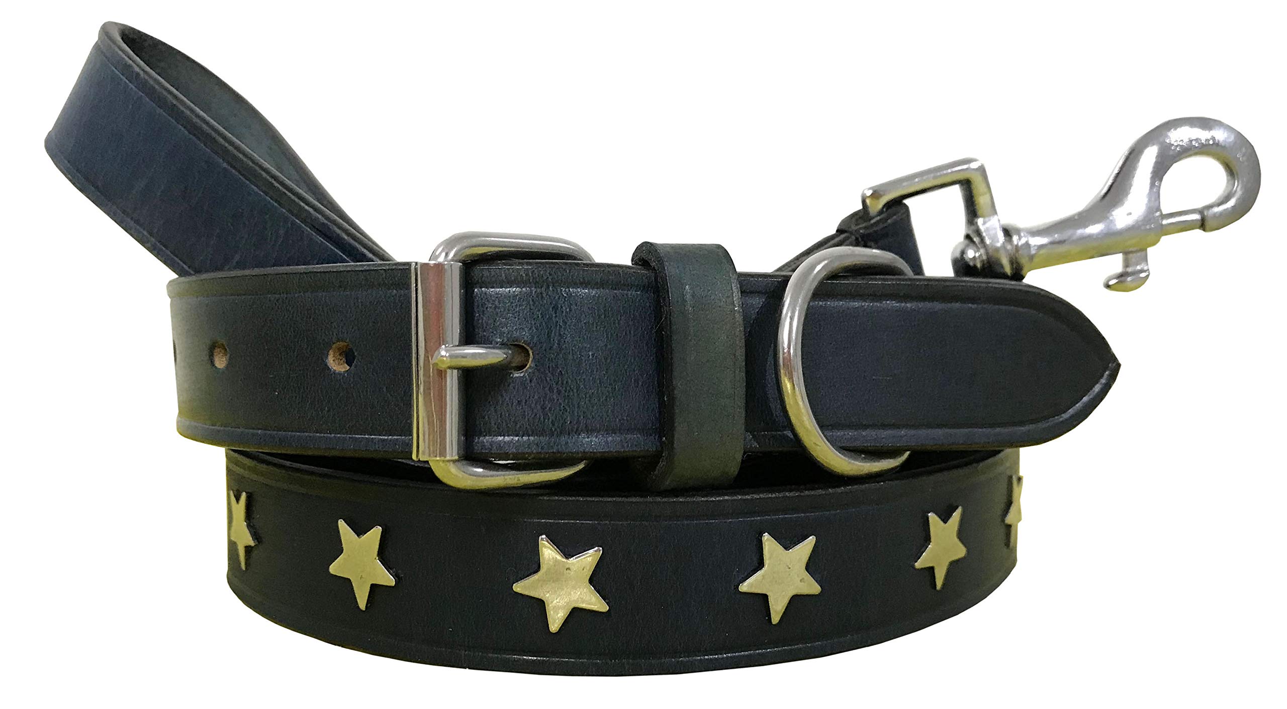 BRADLEY CROMPTON Genuine Leather Matching Pair Dog Collar and Lead Set L