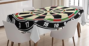 Ambesonne Sports Tablecloth, Dart Board Numbers Sports Accuracy Precision Target Leisure Time Graphic, Dining Room Kitchen Rectangular Table Cover, 60 W X 84 L inches, Vermilion Green Black