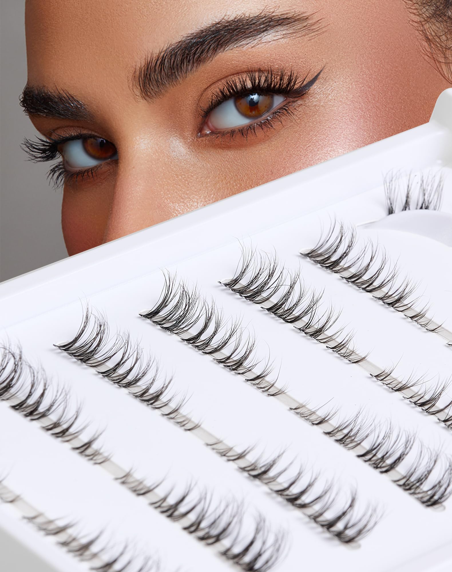 Cluster Lashes Wispy Cat Eye Half Lashes Natural Looking False Eyelashes Fluffy Thin Band Eyelashes Extension 3D C Curl Volume False Lashes 3/4 Small Lashes 7 Pairs — image 1