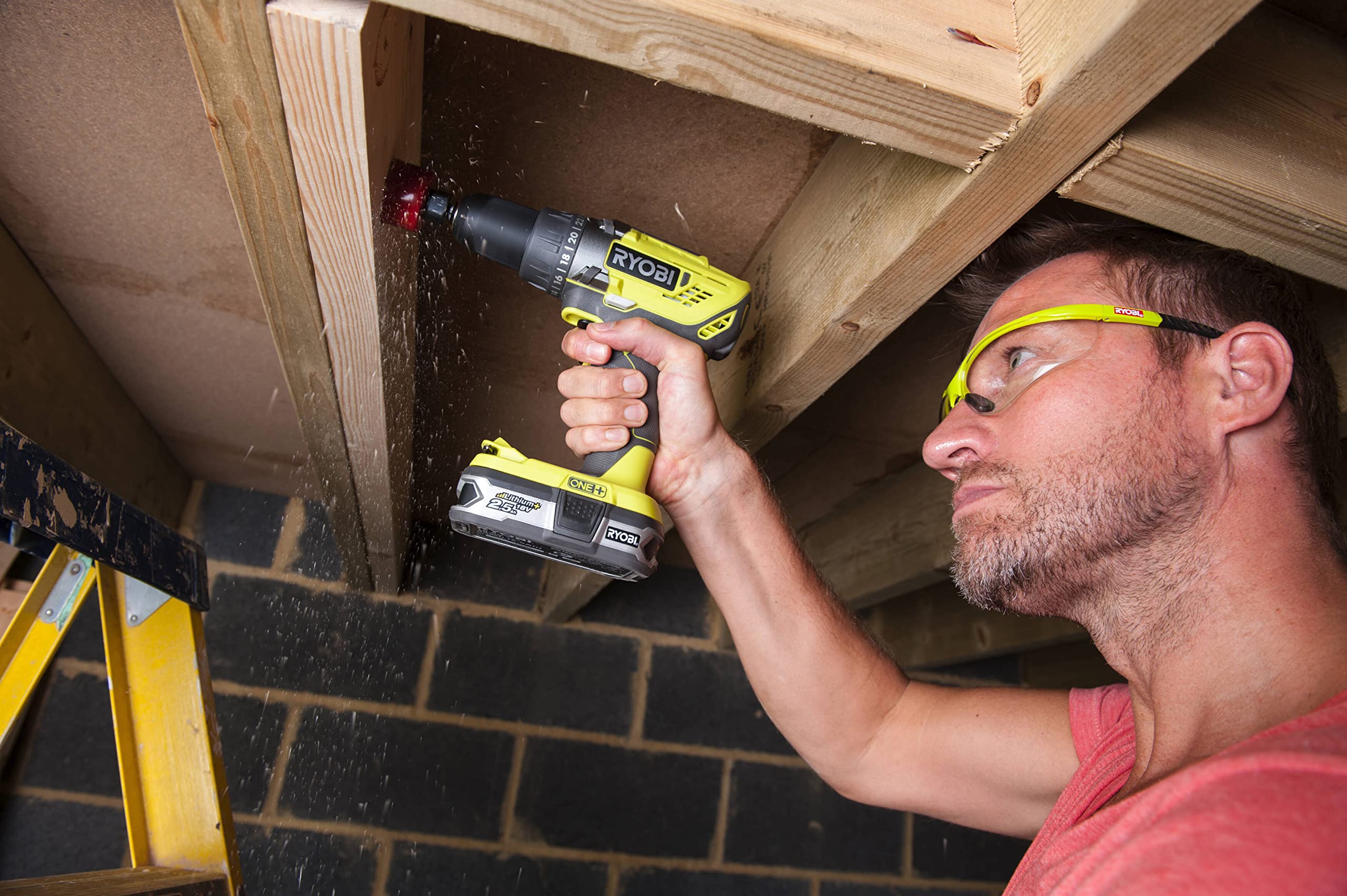 RYOBI 18 V ONE+ Akku-Bohrschrauber Set R18DD3-120S, inkl. 1 x 18 V 2,0 Ah Lithium+ Akku, Ladegerät, Werkzeugtasche 3