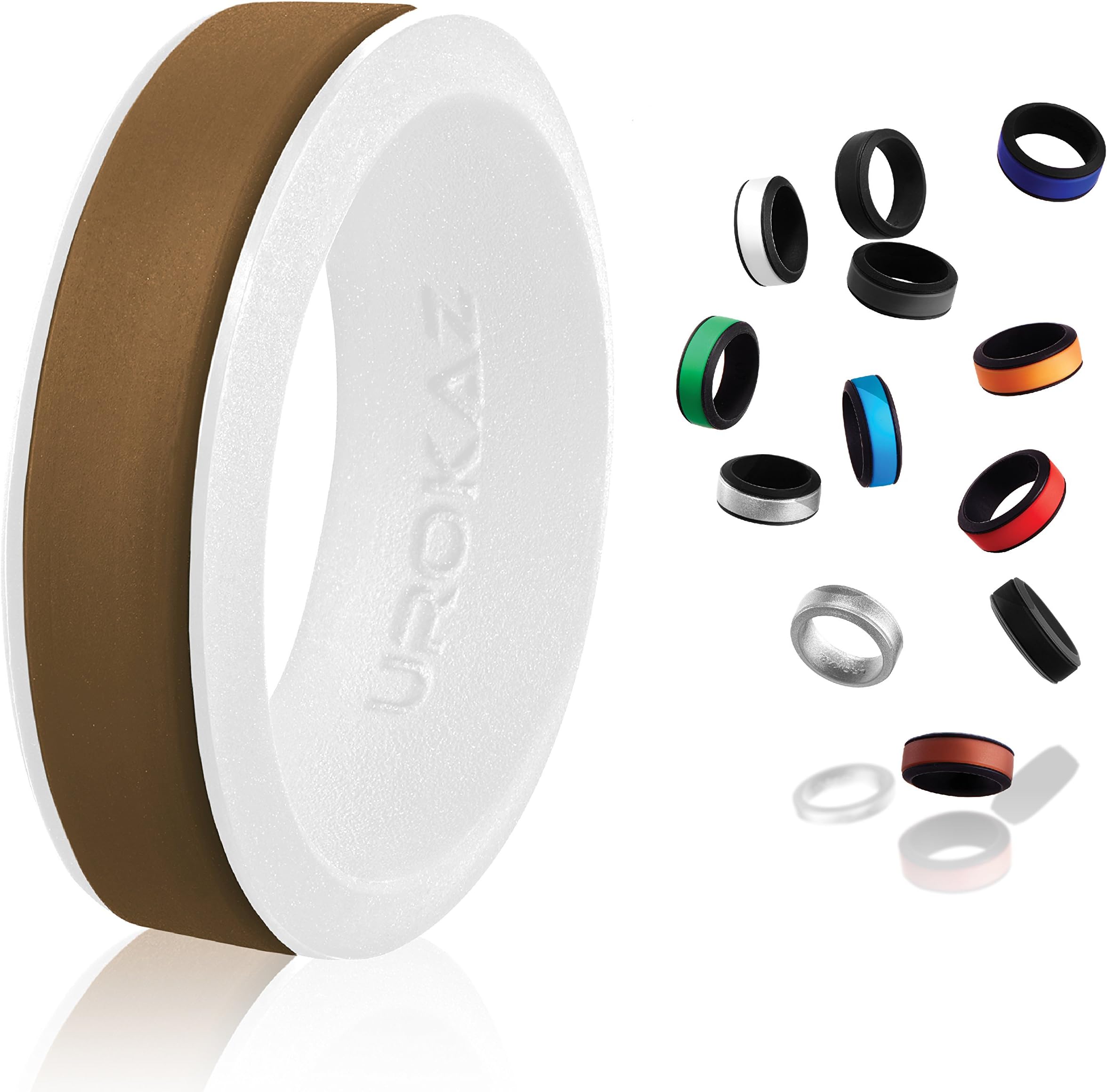 UROKAZ Silicone Wedding RingBrown WhiteSize 4 Inner Diameter ~ 14.88 mm