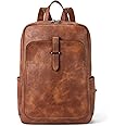 BROMEN Leather Laptop Backpack for Women 15.6 inch Computer Business Travel Professional Work Daypack College Bag Mocha Brown Rough Grain