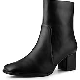 Allegra K Women's Square Toe Side Zip Block Heel Ankle Boots | Chunky Heel Ankle Booties for Women, Zipper for Easy On and Off, Comfort Fall Heel Boot Christmas Dating