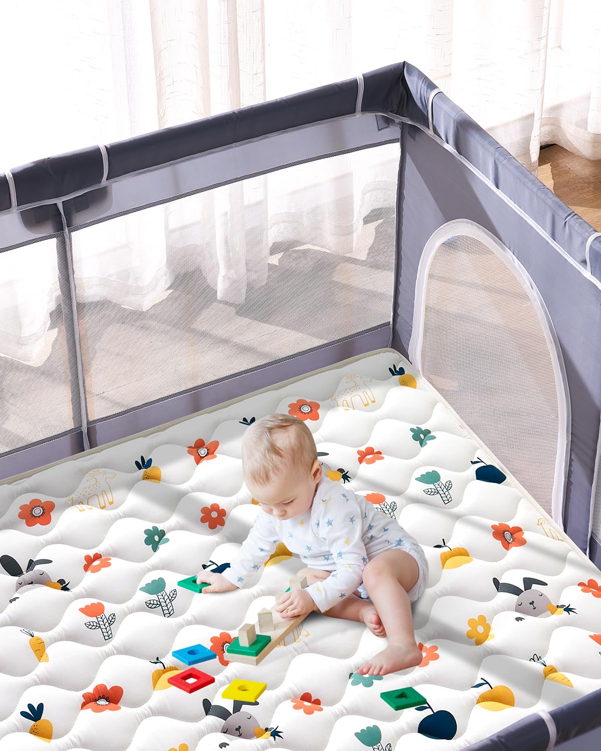 Odorless Premium Foam Baby Play Mat, Soft Microfiber Fabric Crawling Mat for Floor- Comfortable and Hypoallergenic, Non-Slip Cushioned Floor Playpen mat for Infants,Babies,Toddlers