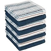 Bumble Premium Dish Cloths Towel 12"x12" | 100% Natural Ring Spun Cotton Tea Towel Set | 430 GSM | Highly Absorbent & Soft Dish Towels | 8 Pack - 4 Popcorn Striped & 4 Solid Kitchen Towels - Blue
