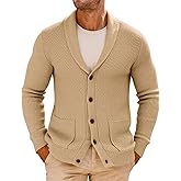 Runcati Mens Shawl Collar Cardigan Sweater Button Down Textured Knit Sweaters Casual Chunky Cardigan with Pockets