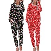 Ekouaer 2 Pack Womens Pajama Sets Long Sleeve Lounge Sets Soft Pj Sleepwear Loungewear