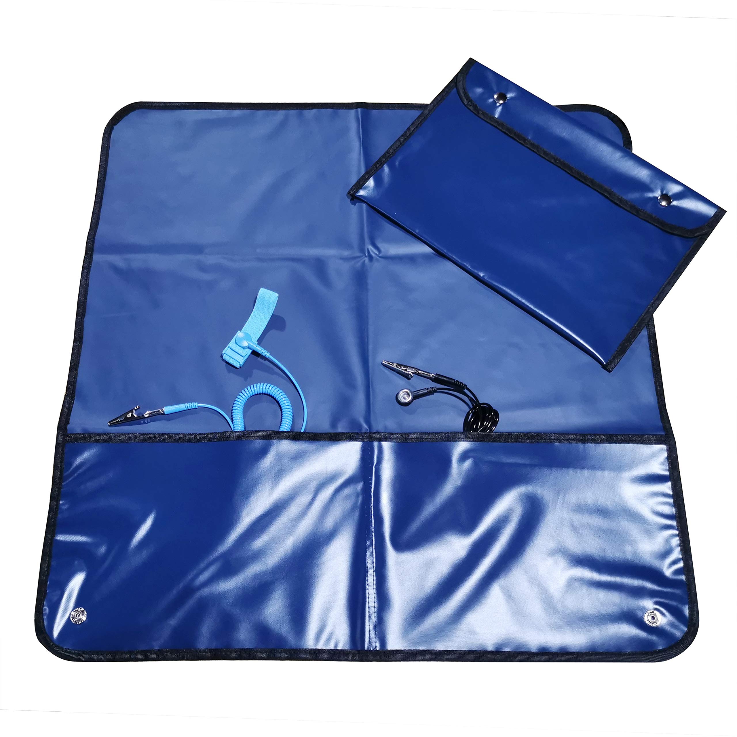 QUADRIOS GmbH ESD Schutz Mobile Service Set Kit Portable Antistatic Mat 60 x 60 cm Complete Set Wrist Band with Cable, Earth Cable, Bag Heat Resistant, Left/Right Handed (EN 61340-5-1)