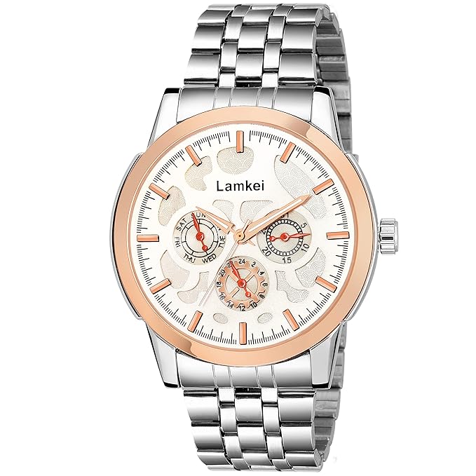 Lamkei Premium Imported Working Chronograph White Dial Silver Stainless Steel Chain Men�s Watch � LMK-0122