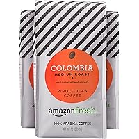AmazonFresh Colombia Whole Bean Coffee, Medium Roast, 12 Ounce (Pack of 3)