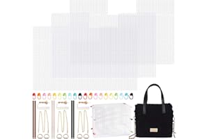 TXIN 3 Sets of Mesh Plastic Canvas Sheets Kids Cross Stitch Knitting Crochet Bags Kit with 20 Pieces of Brooch for DIY Project Bags Handbag Making,3 Colors