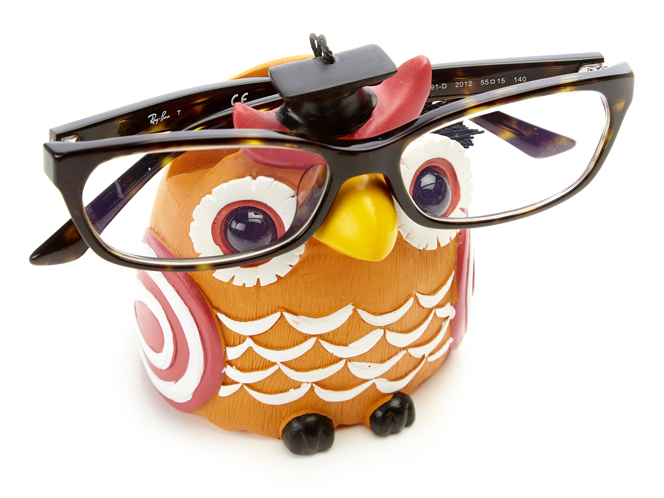 by-Bers Glasses holder Uhu Owl Kautz hand-painted, funny, for children and the young at heart, a beautiful design piece made of polyresin Orange