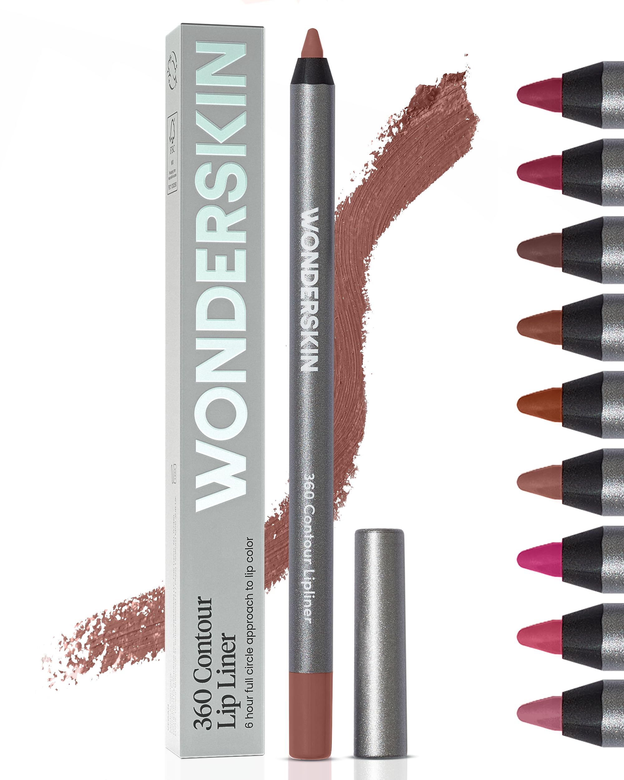 Wonderskin Lip Liner Pencil - 360 Contour Lipliner, Long Lasting, Sharpenable Lip Pencil, Waterproof and Transfer-Proof Brown Lip Liner (Saddle)