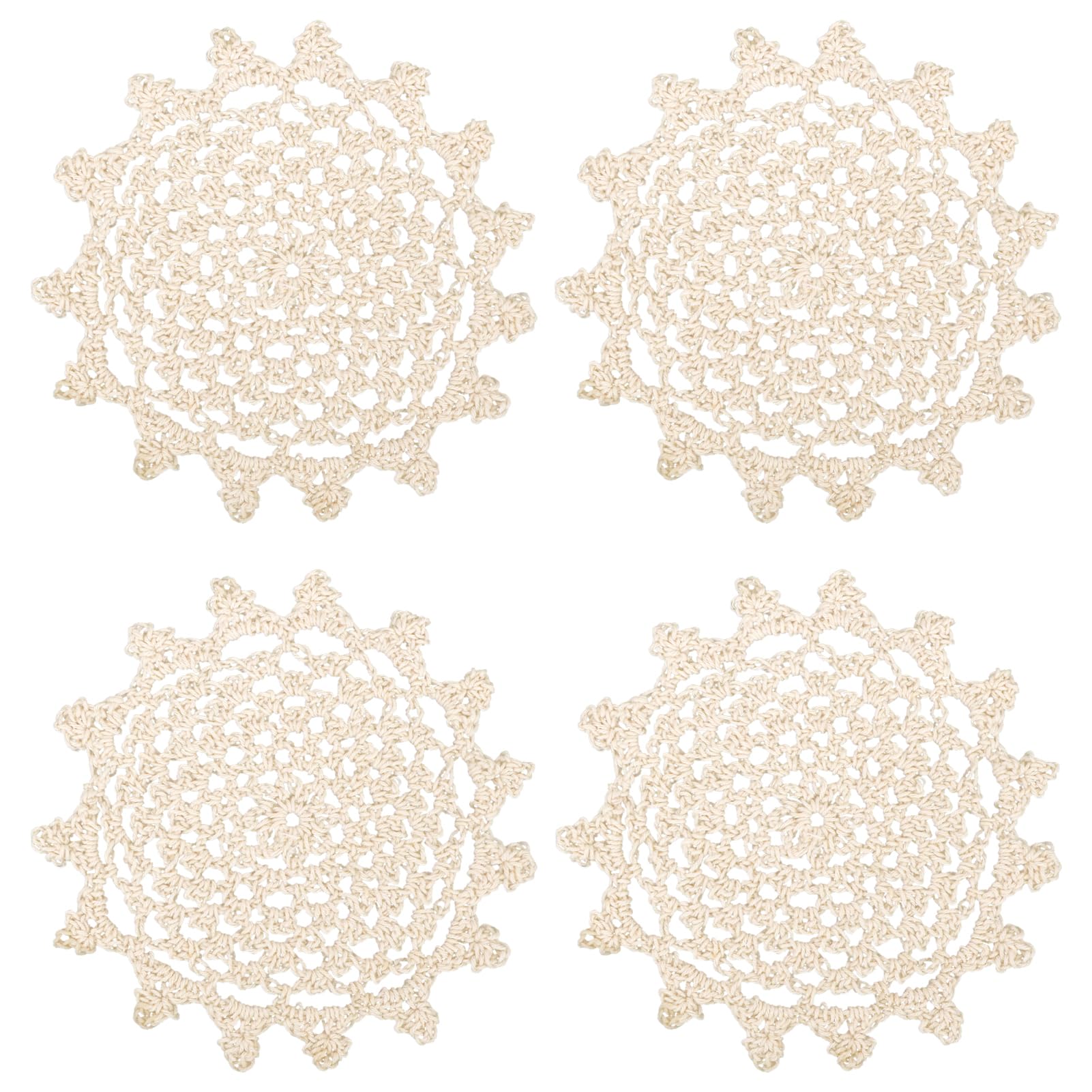 kilofly Crochet Cotton Lace Table Placemats Doilies Value Pack, 4pc, Beige, Net, 6 inch