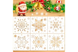 Large Christmas Snowflake Stencil Template, Konsait 6Pack Reusable Plastic Craft Drawing Painting Template, Xmas Stencils for
