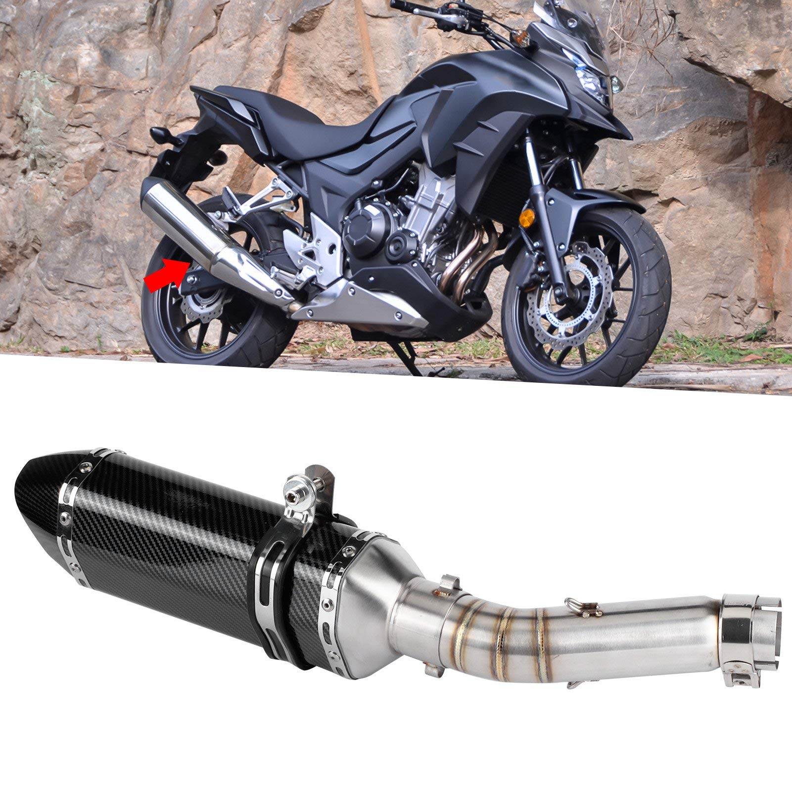WINSHIDEN Exhaust System Slip-On Muffler with DB Killer + Mid-Pipe Fit for Honda CBR500R CB500F CB50