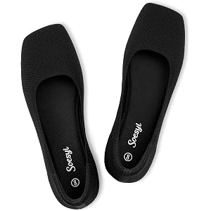 Soesyi Women's Wide Toe Box Mary Jane Flats Foldable Knit Ballet Shoes, Comfortable Slip-on for Casual Office Travel Barefoot