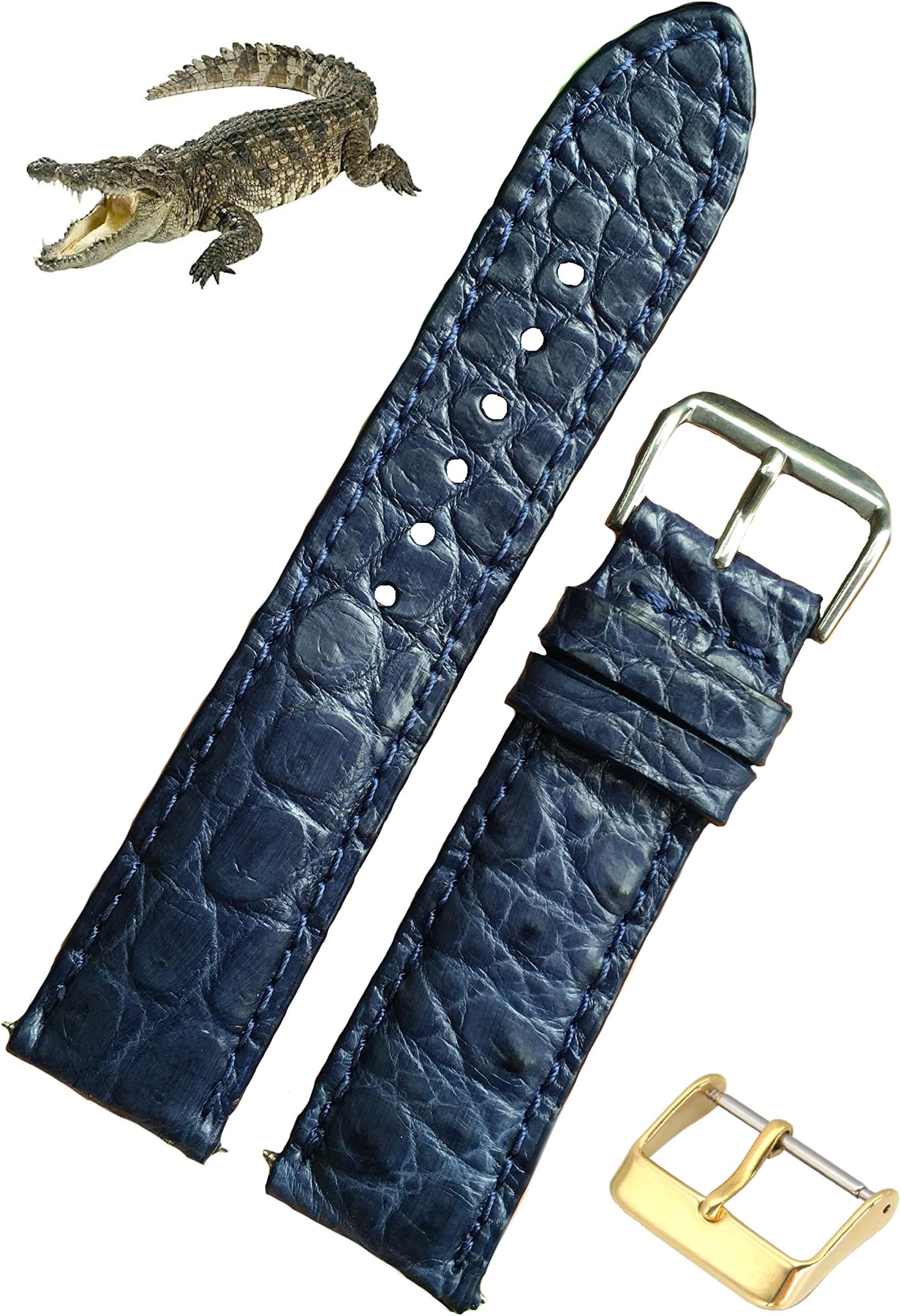 Handmade Alligator Belly Watch Band Men Premium Crocodile Hornback Replacement Buckle Strap Stingray Ostrich by Vietnamese 18mm 19mm 20mm 21mm 22mm 24mm