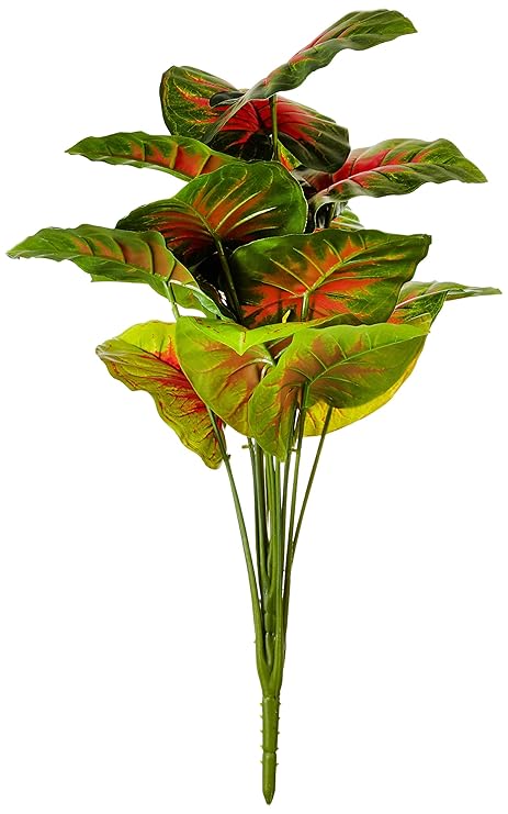 Fourwalls Beautiful Artificial Miniature Pvc Silk Floor Plant With Big Leaves And Without Pot 15 Leaves 55 Cm Tall Green Red
