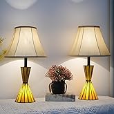 NUODITOS Modern Table Lamps Set of 2 with Hand Crafted Stained Glass Night Lights 3-Way Dimmable Bedside Lamps with Yellow Fa