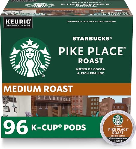 Starbucks K-Cup Coffee Pods, Medium Roast Hot or Iced Coffee, Pike Place Roast, 96 Keurig Pods ​