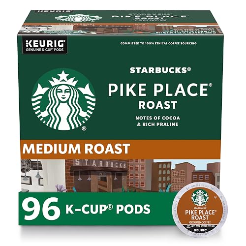 Starbucks K-Cup Coffee Pods, Medium Roast Hot or Iced Coffee, Pike Place Roast, 96 Keurig Pods 