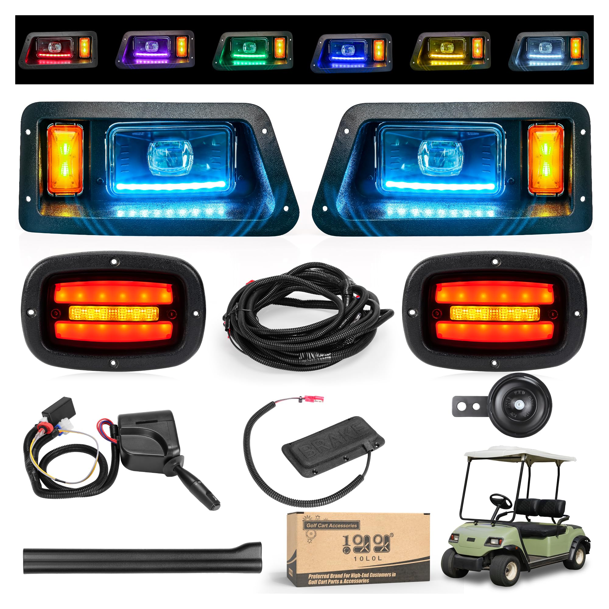 Photo 1 of 10L0L Deluxe Golf Cart Light Kit for Yamaha G14 G16 G19 G22, Full Headlight Taillight with RGB Daytime Running Lamp Low High Beam Turn Signal Horn Brake Pad Hazard Light Function