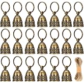 20 Pcs Small Brass Bells, Handmade Vintage Brass Hanging Craft Bells, Craft Bell for Door, Celebration or Christmas Decoration (Fine Hemp Rope Included)