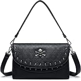 Oweisong Women Goth Skull Purse Punk Studded Shoulder Bag Black Gothic Messenger Bag Rivet Handbag for Halloween