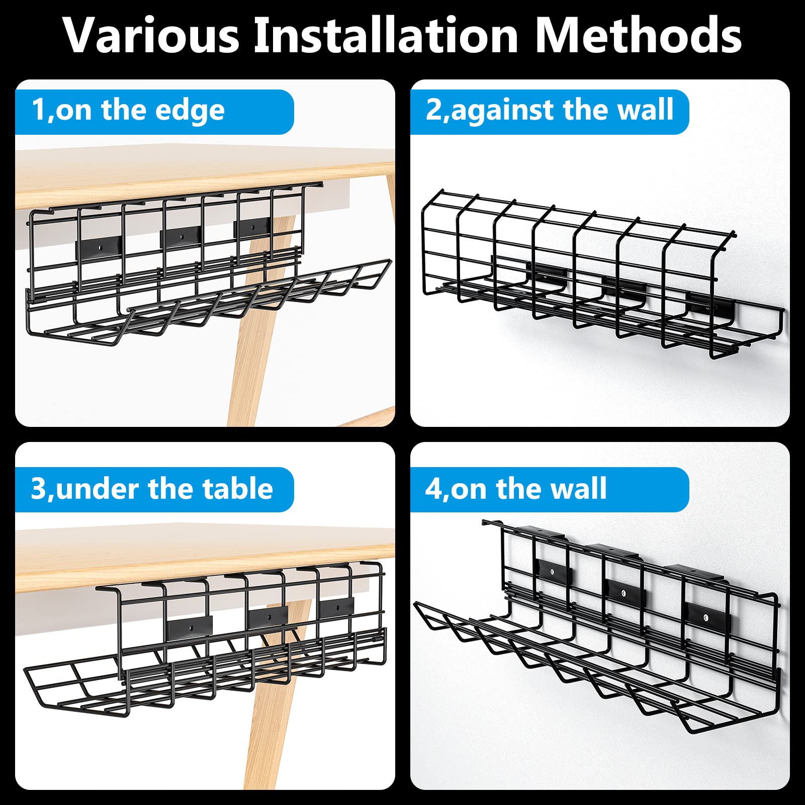 Mua 2 Pack DELAMU Under Desk Cable Management Tray, Metal Cord Cable ...