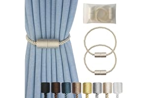 Hangtty Magnetic Curtain Tiebacks 2 Pack Beige Curtain Rope Tieback Curtain Holders for Drapes Modern Tie Backs Decorative Curtain Holdbacks