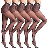 leg elegant 5 Pairs 10D Women's Sheer Tights Ultra Sheer Pantyhose with Control Top