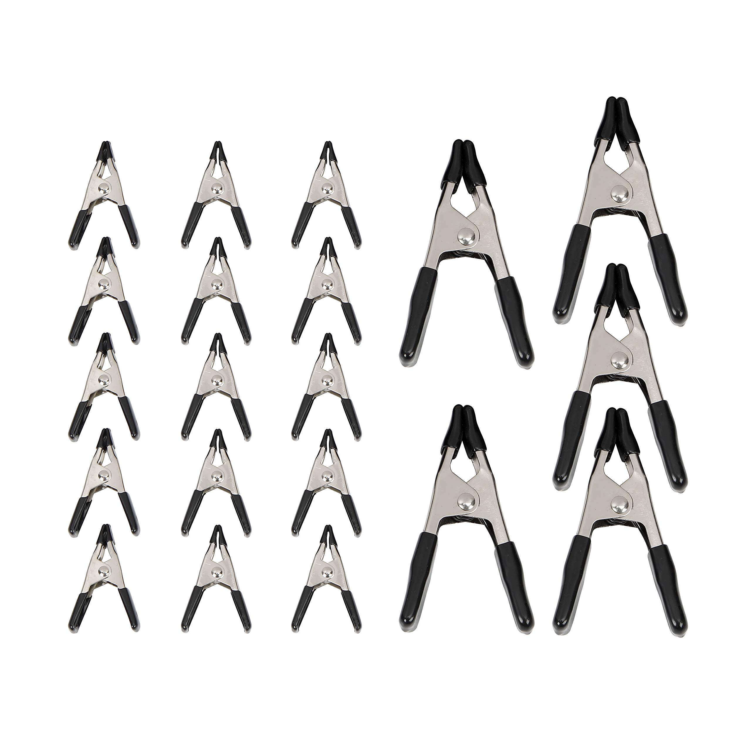 Photo 1 of Amazon Basics 20-Piece Steel Spring Clamp Set, 15 Pack of 3/4-inch, 5 Pack of 1-inch, Black/Silver