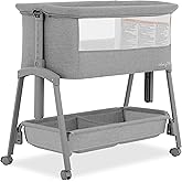 Dream On Me Calypso Portable Bassinet with Wheels, Adjustable Height Bedside Sleeper, Foldable Baby Bassinet with Breathable Mesh Sides, Foam Mattress, Easy Mobility & Travel-Friendly Design - Grey
