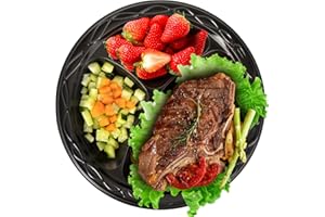 YANGRUI Reusable Plastic Plates, 10 Inch 3 Compartments Microwave Safe Disposable Plates Food Grade Material Heavy Duty Dinner Plates