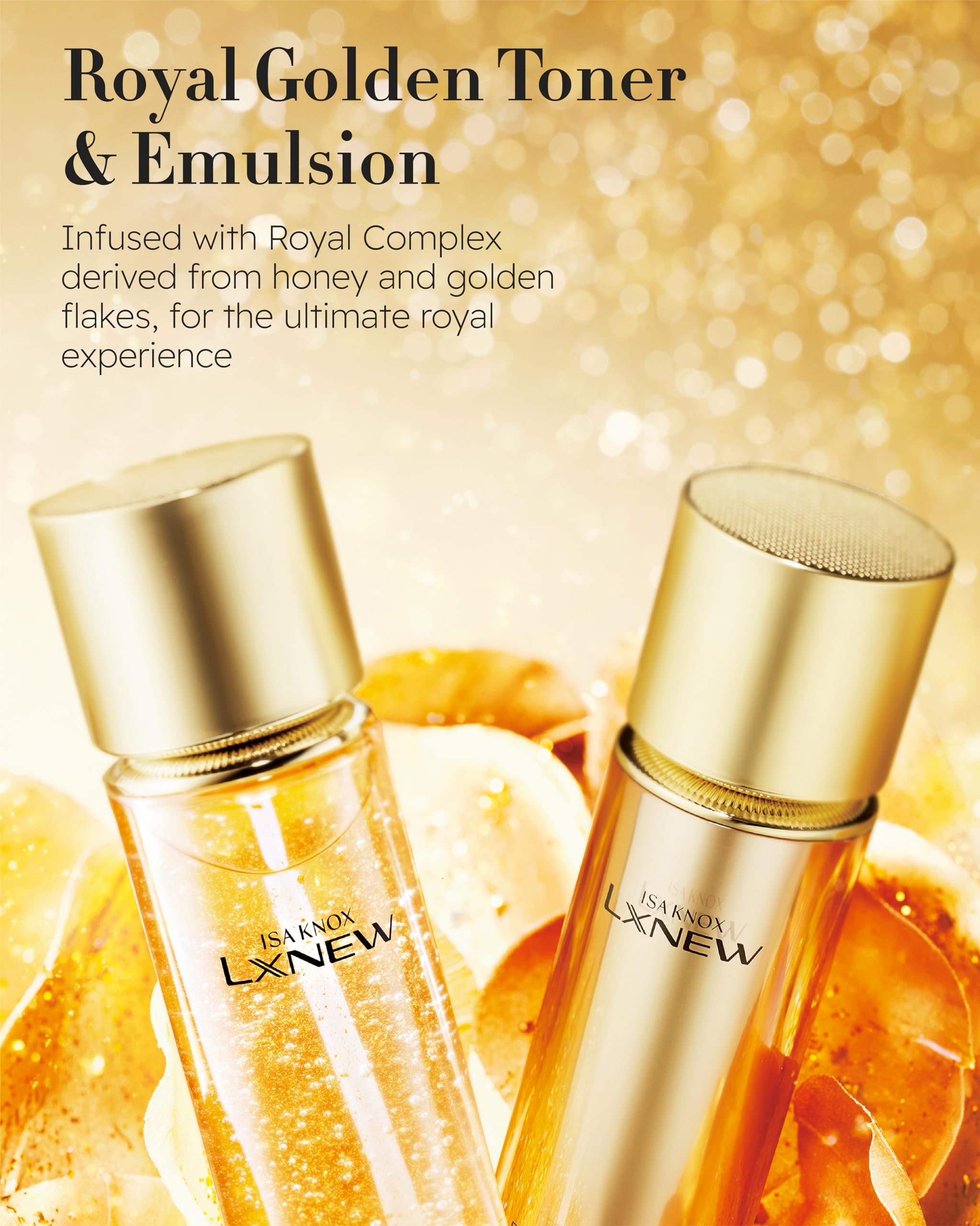 ISA KNOX Royal Golden Skin care Gift Set (11.4fl oz) - Korean Luxury Skin Care for Rejuvenation and Youthful skin. Royal Peptides & Jelly, Niacinamide. Guasha