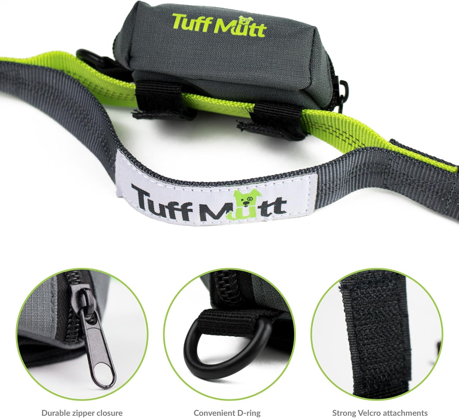 Tuff Mutt Poop Bag Holder Attaches to Dog Leash, Includes 1 Roll of Earth Rated Poop Bags, Waste Bag Dispenser and Lightweight Fabric. Makes a Great Walking, Running or Hiking Accessory : Pet Supplies