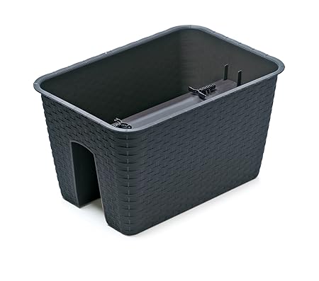 Balkonkasten Anthrazit 40x27x22,5 Rattan Optik Blumenkasten Geländertopf Balkongeländer Blumentopf