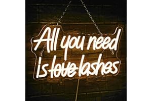 WLHOPE All you need is Lashes Neon Sign, Warm White Led Neon Signs for Wall Decor, USB Lash Neon Signs Letter Neon Lights for Bedroom Bar Party Girls Room Nail Room Salon, Lash Room Decoration