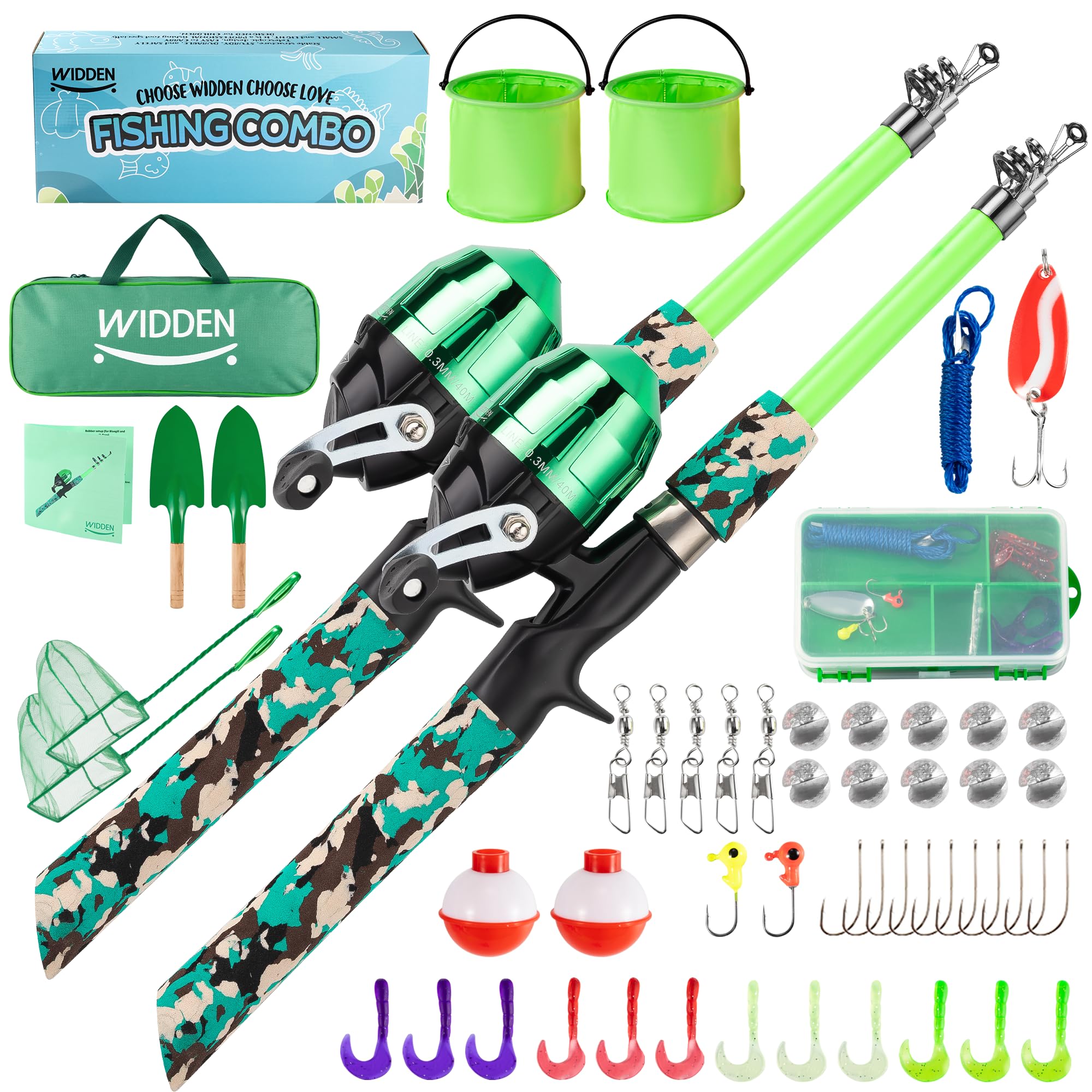 Photo 1 of WIDDEN 2 Pack Kids Fishing Pole, Portable Telescopic Kids Fishing Poles Set for Boys and Girls, Fishing Rod and Reel Combo Kit with Tackle Box, and Fishing Net, Best Fishing Pole for Toddler Youth