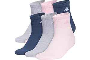 adidas Women's Ankle Socks, Athletic Cushioned Quarter Fit, 6-Pack, Durable, Comfortable, Cooling, with Compression
