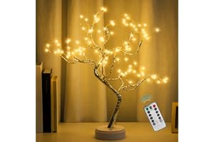 PXBNIUYA 108 LED Sparkly Fairy Tree Lamp, Warm White, Remote Control, USB/Battery, 8 Modes, DIY Bonsai Decor, Festival Decoration Light