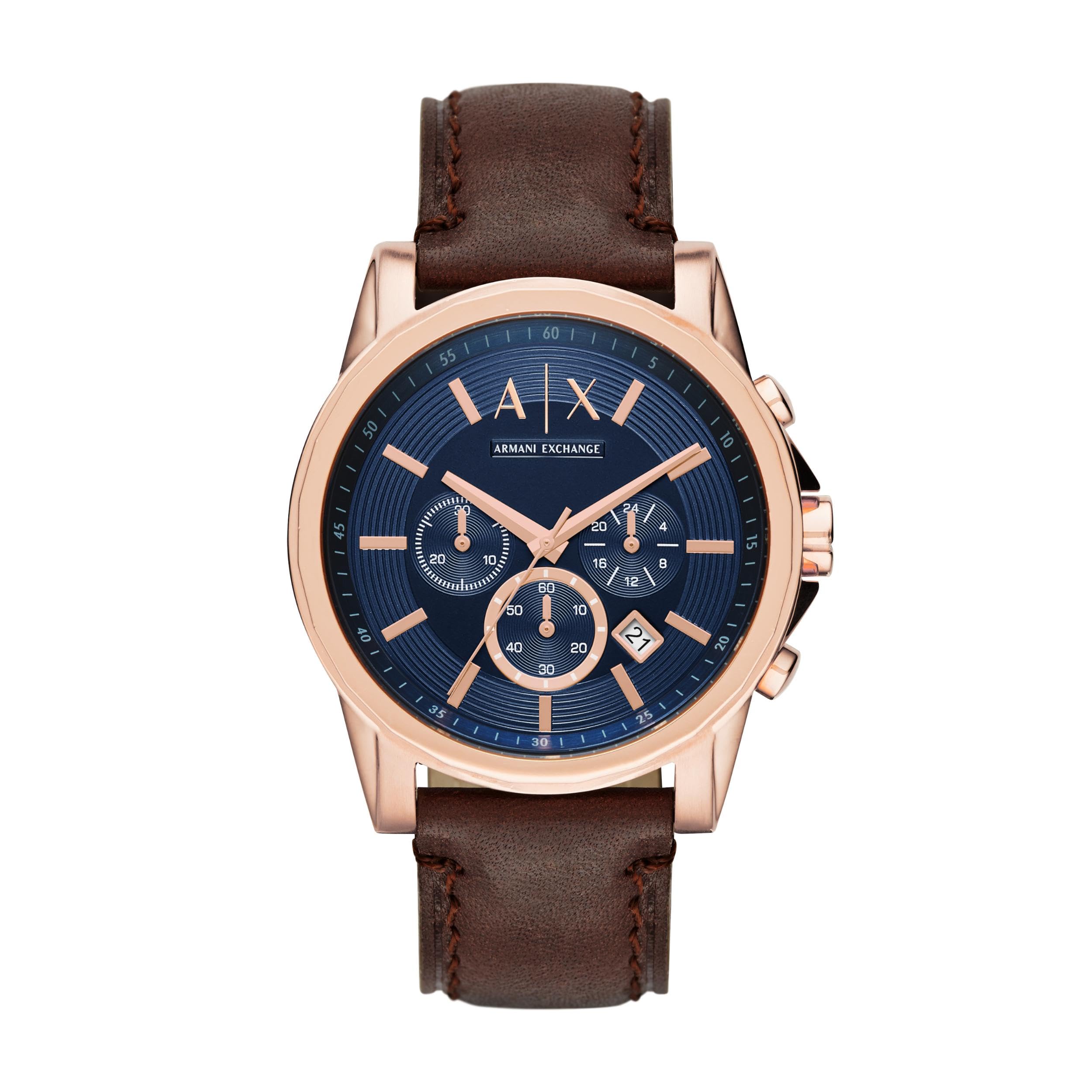 Armani Exchange Outerbanks Men's Quartz Watch with Blue Dial and Brown Leather Strap AX2508