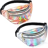 Frienda 2 Pieces Holographic Fanny Pack for Women Colorful Sport Waist Bag Pack