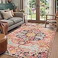 Lahome 5x7 Boho Living Room Rug Colorful Bedroom Rug, Large Bohemian Nursery Rug, Hot Pink Non-Slip Machine Washable Soft Playroom Mat Indoor Floor Accent Carpet for Dining Table Mud Room