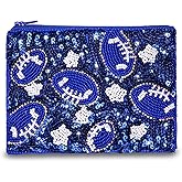 Beaded Coin Purse for Women Football Touch Down Coin Bag Handmade Change Purse Holder Wallet with Zipper Game Day Outfits Accessories Party Gifts (Style D)
