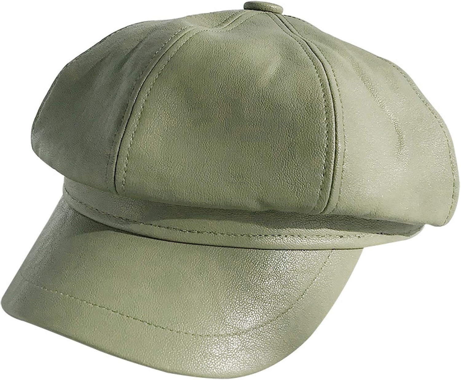 Plain Color Newsboy Hats for Women 8 Panel PU Leather Octagonal Cap